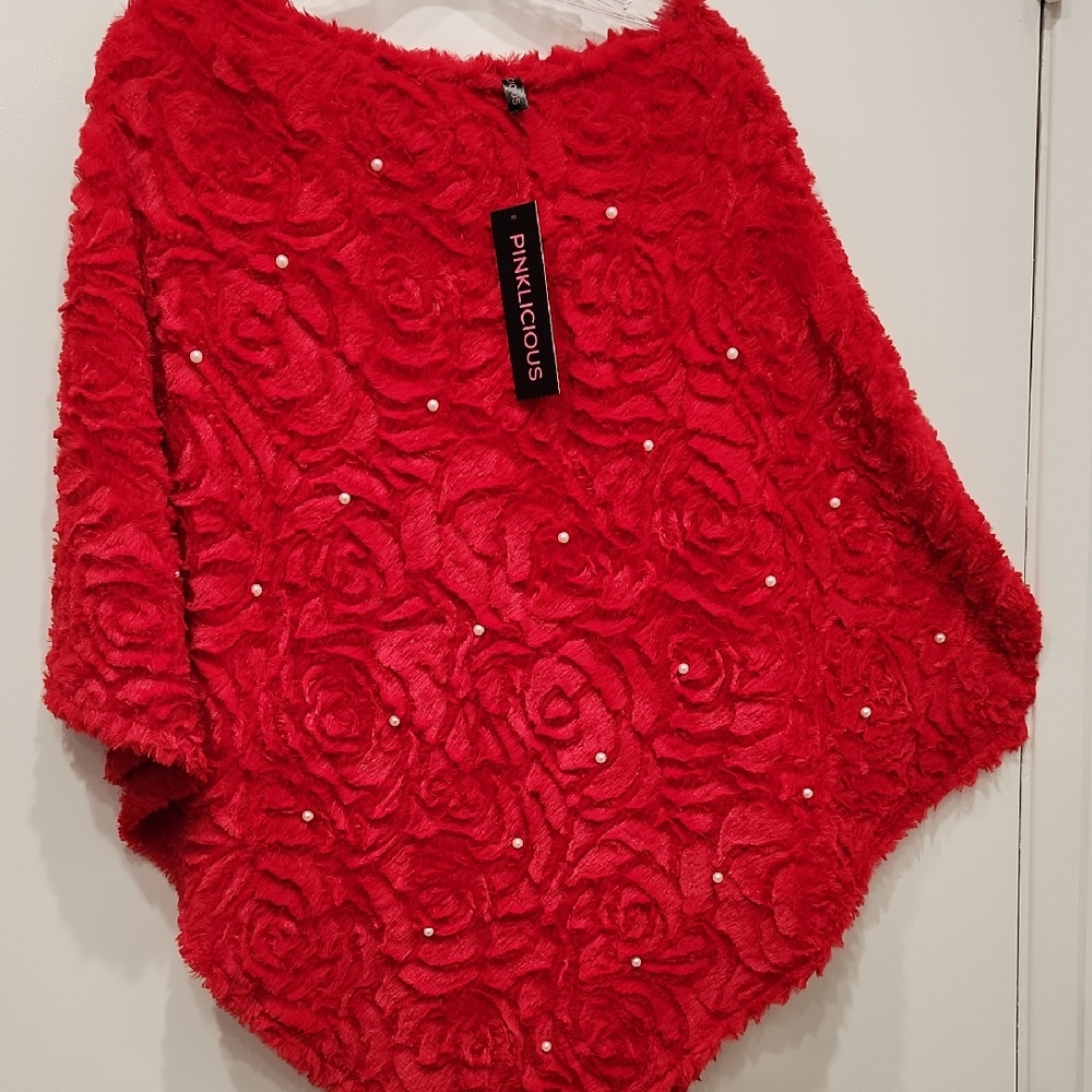 Pinklicious Red Floral Women Poncho